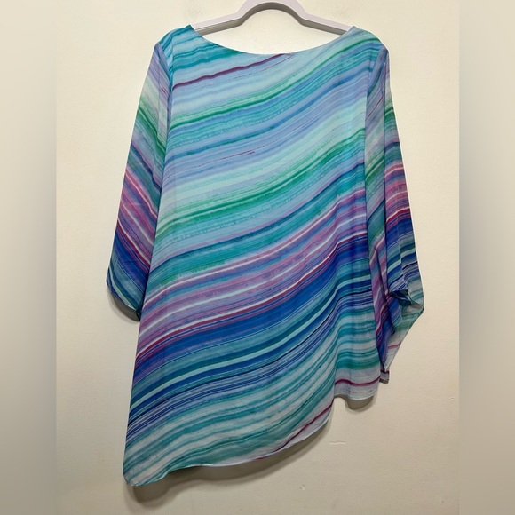 Chicos Asymmetrical Watercolor Stripe Layered Tunic - Picture 7 of 11